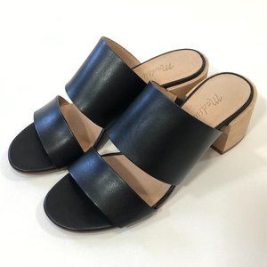 Madewell Kiera Mule Sandal Wood Heels Black Leather Size 5 35